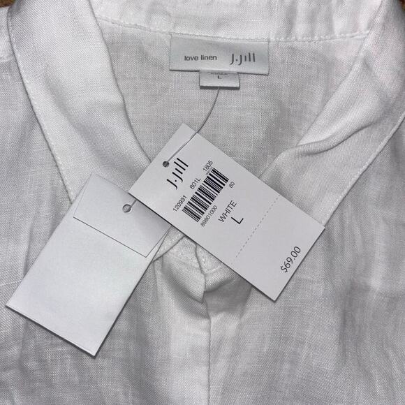 J. Jill 100% Linen White Tunic Button Down Blouse Women’s Sz L Preppy Old Money - Picture 10 of 14